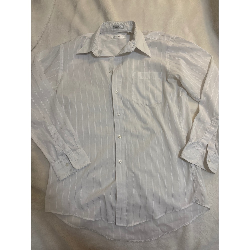 Christian Dior Monsieur Mens White Striped Button Down Shirt 15.5 32-33 USA